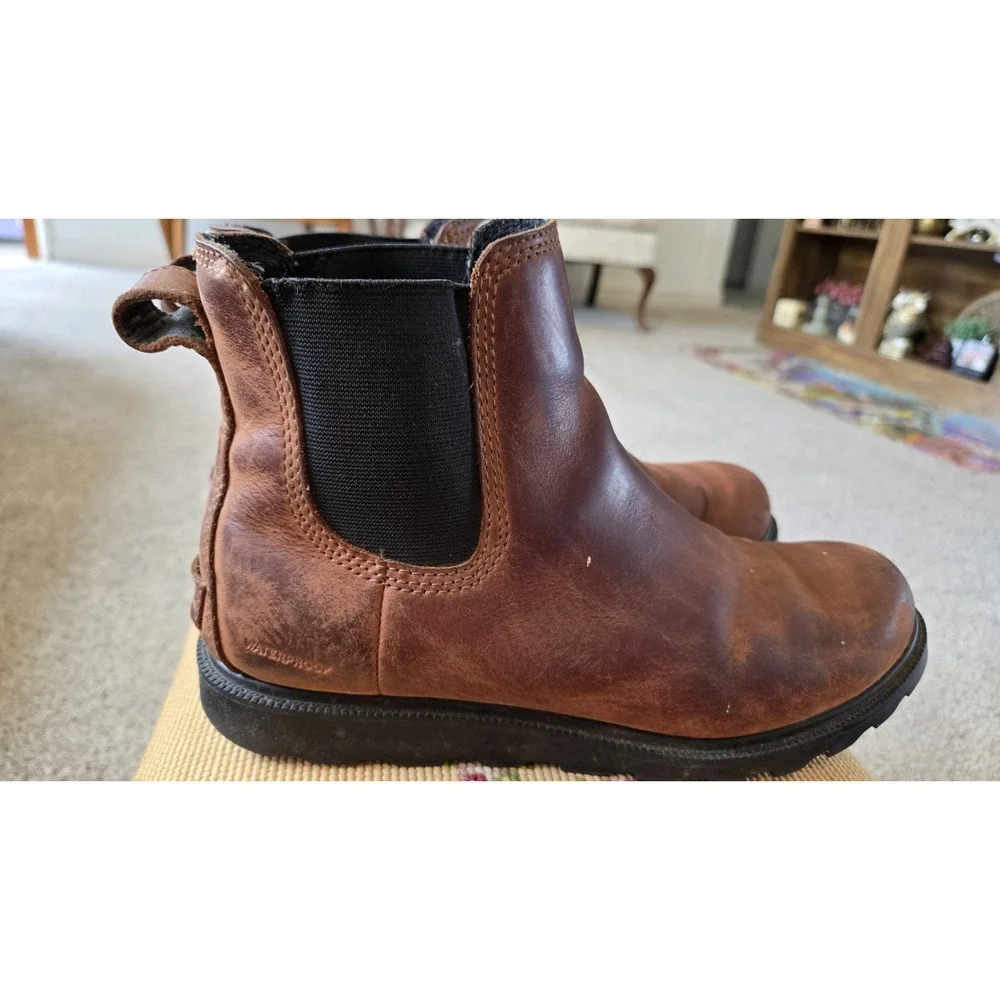Sorel Chelsea Boots Womens 8 Brown Leather Waterproof Ankle Pull On